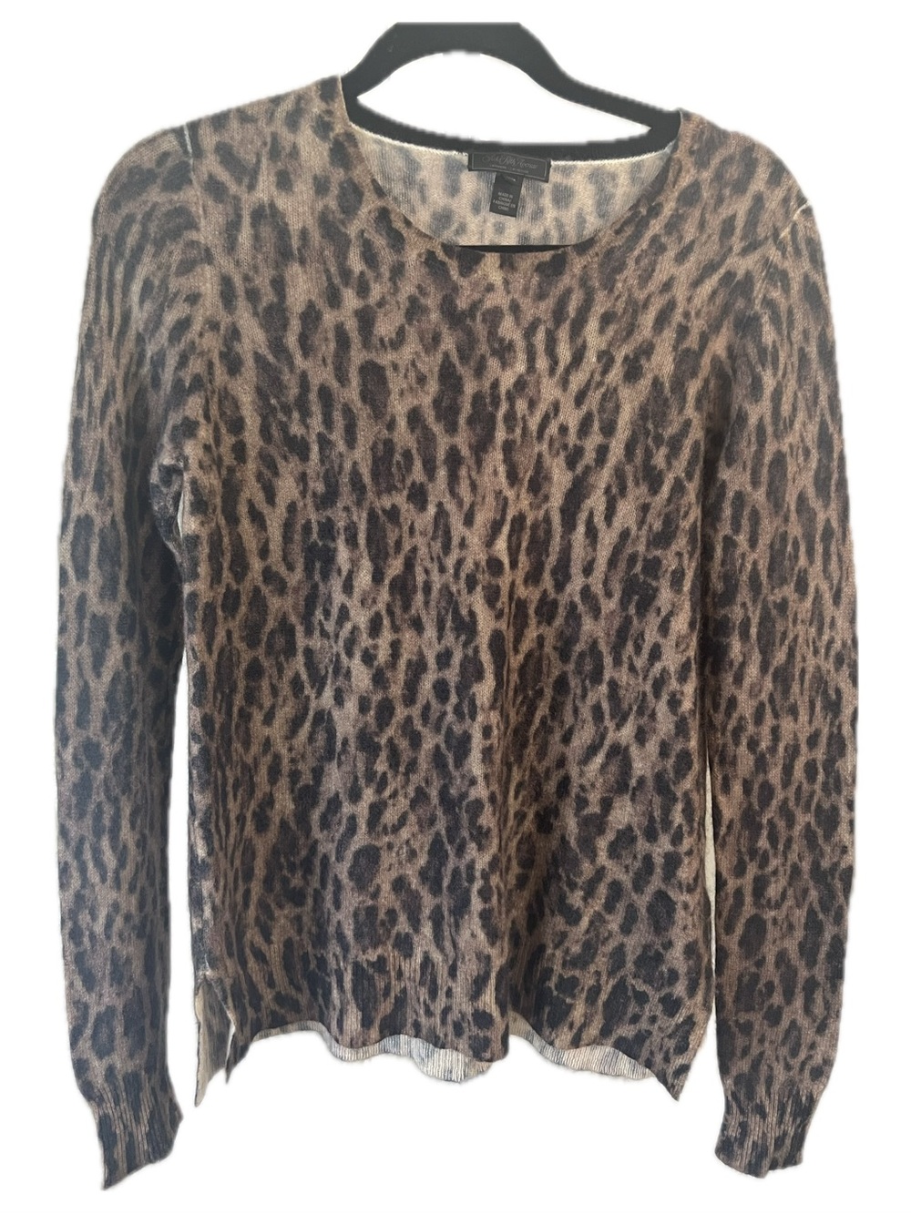 Saks Fifth Avenue Cashmere Lightweight Leopard Print  Crewneck Sweater